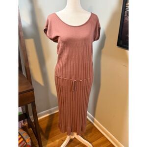 Peruvian‎ Connection Mauve Pima Cotton Ribbed Knit Blouson Dress Small Boho